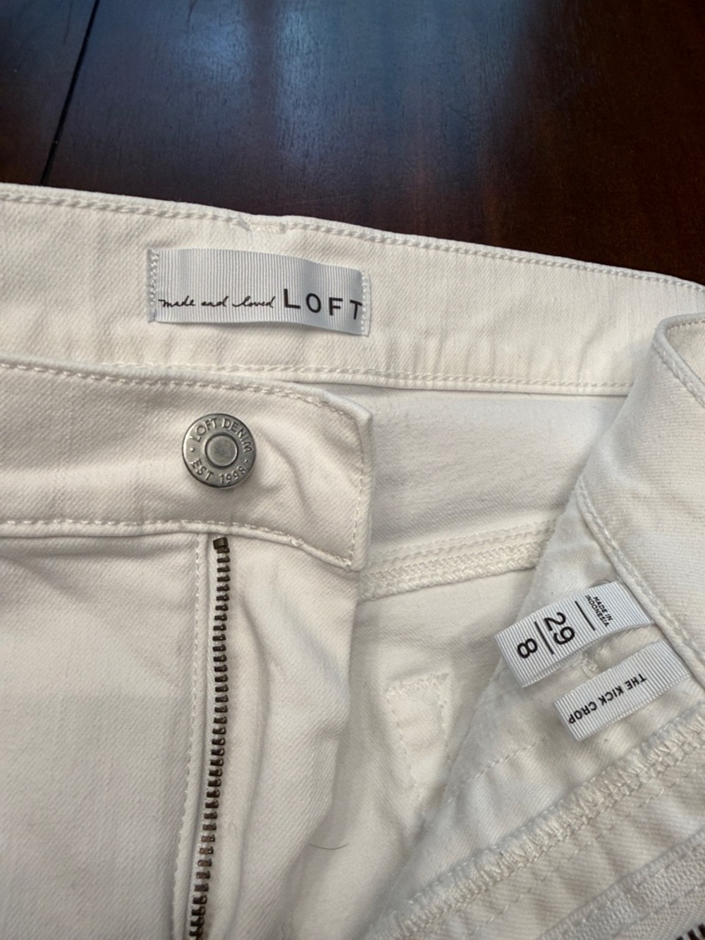 LOFT White Denim Jeans with Branded Button 29